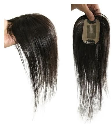 Haartopper für Frauen Echthaar-Topper, 7 x 10 cm, handgebundener Mono-Basis mit Clips im Haar, Toupet, 12 Zoll, glattes europäisches Remy-Haar, for Haarausfall oder dünner werdendes Haar Haarteil
