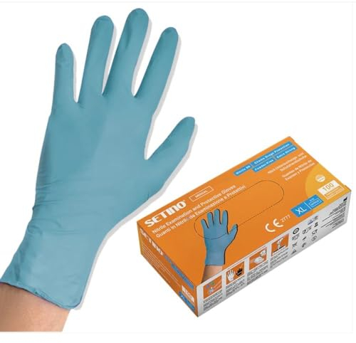 SETINO 300 Guanti in nitrile BLU senza polvere - gr 6 PREMIUM - 300 PZ- VARIE TAGLIE OFFERTA - CHEMO DRUGS PROTECION EXTRA STRONG (M)