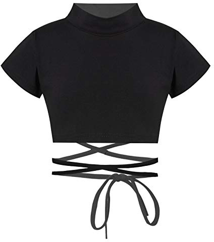 CHICTRY Top Kinder Mädchen Bauchfrei Oberteil Kurzarm Sport Yoga T Shirt Stehkragen Tunika Bluse Einfarbig Unterhemd Mit Kreuz Schnür Tanzkleidung