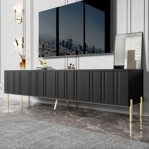 MURUL Schwarzes TV-Schrank, goldene Tischbeine, 190 cm(L) x 38 cm(W) x 48 cm(H) (Schwarz)