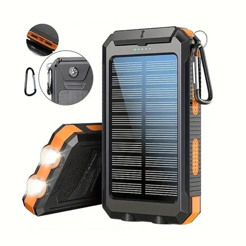 HXEternal 10000mAh Solar Charger Portable Power Bank, Portable Solar Mobile Phone Charger, Camping External Battery Charger for Mobile Phones, 2 USB/LED Flashlights with Compass for Outdoor Activities