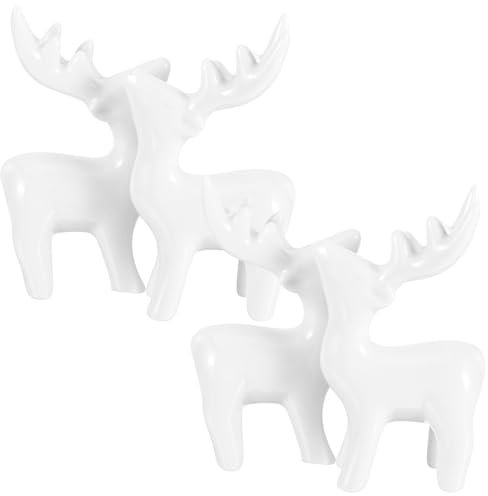 Garneck Keramik Hirschfigur Dekoration 4 Stück Selbstgemacht Tierdesign Glatte Kanten Filigrane Skulptur Für Wohnzimmer Teehaus Büro