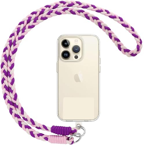 Votvloay Cordino per Cellulare Telefono Universale,Adatto a Tutti Gli Smartphone, Rimovibile Cordino da Collo Nylon Catena Collana Tracolla con Toppa di Fissaggio - Viola,Rosa,Bianco