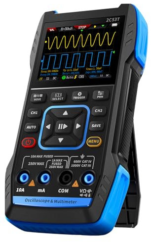Jadeshay Digital Oscilloscope, 2C53T Portable Oscilloscope 2 Channel Portable Signal Generator with 2×50MHz Bandwidth, 250MS/s Sampling Rate, Data Export