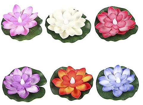 Amosfun 7 Sätze Lotus Schwimmende Wasserlampe Aquarium Teichdekorationen Teiche Fisch Luft Gartenbeleuchtung Led Schwimmkerze Lotusblumendekor Blumenrequisiten Plastik 6 Stück * 7