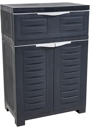 Sunnydaze 34.5 H Resin Garage Storage Cabinet - Garage Cabinet with Adjustable Shelf - Freestanding Utility Storage for Laundry Room, Office, Basement - Charcoal