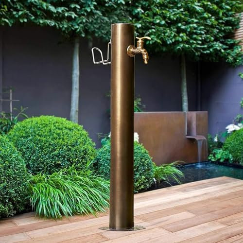 Zylindrische Gartenwassersäule aus Edelstahl, freistehender Außenwasserhahn, Schlauchständer, dekorativer Wasserbrunnen, Wasserhahnpfosten für den Innenhof für Bewässern/Waschen(Height: 50cm/19.7in)