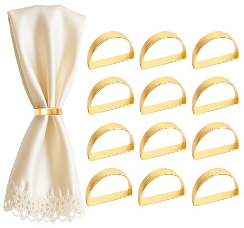 EMORBALS Gold Napkin Rings, Thanksgiving Christmas Napkin Rings Set of 12, Nickel-Plated Steel Table Decor for Festival Party - Horseshoe Shape