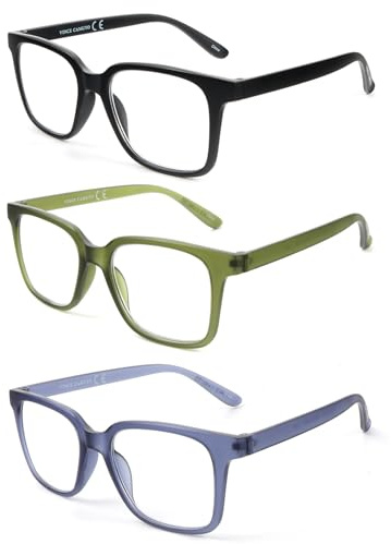 kollyseek Occhiali da Lettura Uomo Donna Anti Luce Blu Vintage Confezione | Confezione 3, cerniere a molla resistenti, anti luce blu per lettura, computer e smartphone, Verde Nero Blu, +1,50