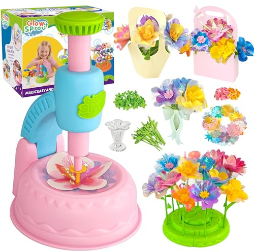 Glowsprout DIY Blumenbastelset für Kinder von 3 bis 12 Jahren - Zubehör schöne Stoffblumensträuße basteln & Mit Blumenpresse (Rosa)