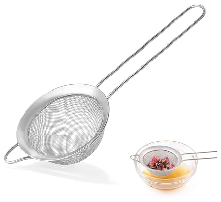 Fine Mesh Strainers for Kitchen, Stainless Steel Metal Hand Small Mini Sieve Strainer, Cocktail Tea Coffee Juice Strainer，Food Strainer with Handlle (3.35inch, Silver)