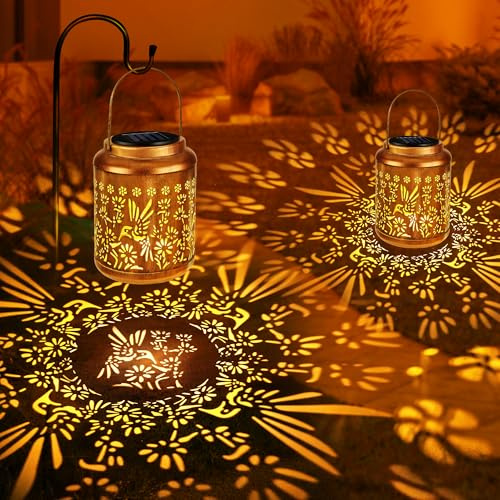 Brizled Hummingbird Solar Lanterns, 2 Pack Outdoor Lanterns Christmas Birthday Gift for Women Mom Grandma, Hummingbird Hanging Garden Lantern, Waterproof Solar Lights for Table Garden Patio Path Porch