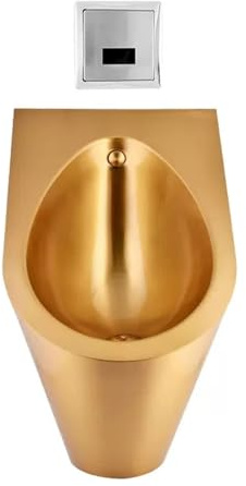 304 Stainless Steel Urinal for Men,Wall Mounted Urinal Troughs with Sensor Flush Valve,Commercial Residential Urinal(Gold)