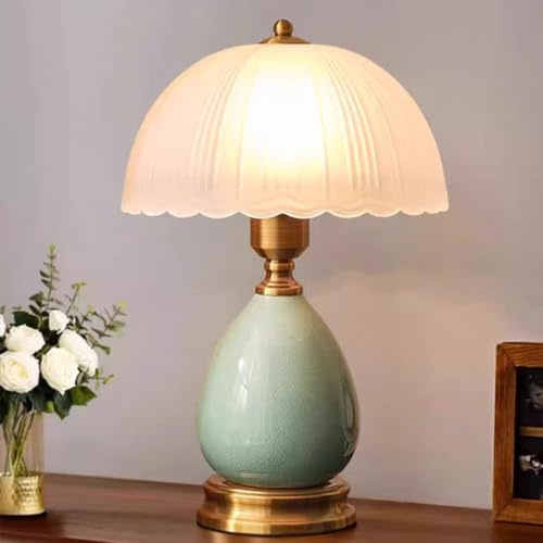 Chao Zan Pilz Nachttischlampe, Mushroom Tischlampe, Gemütliche Landhausstil Vintage Keramik Tischlampen, Klein Glas Tischleuchte, Deko Table Lampe für Wohnzimmer Schlafzimmer Seitenlampe (grün)