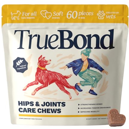 TrueBond Gelenk-Leckerlis für Hunde – mit Glucosamin, Grünlippmuschel, MSM, Chondroitin, Kollagen & Vitamin C – Für gesunde, bewegliche Gelenke – 60 schmackhafte Snacks