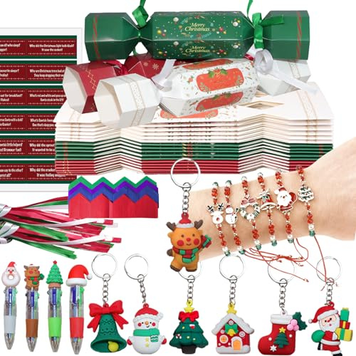 17 Packs Christmas Crackers Make Your Own XL Jewelry Christmas Crackers Kit Christmas Crackers Bulk Christmas Party Cracker Paper Boxes Novelty Decorations with Hats Cards Prize Dog Friendly No Snap
