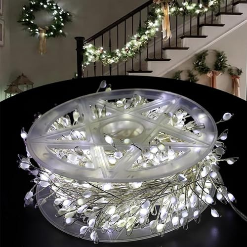 LED Kupferdraht Feuerwerkskörper Lichterkette, wasserdichte Lichterkette mit 8 Modi und Fernbedienung, Twinkle Cluster Lichterkette für Weihnachtsbaum, Hochzeit, Party oder Heimdekoration (Weiß, 9M)