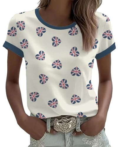 Ladies British Flag Heart Pattern T Shirt - Patriotic UK Shirt Colour Block Design | Fan Shirt To Show The Love Of Britain
