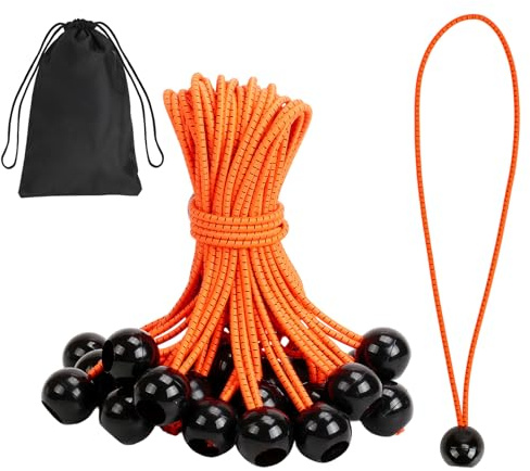 AWBEOT 25 Pièces Tendeur Elastique avec Boule 30 cm Tendeur Bache en Caoutchouc Sandow Elastique pour Bache Tentes et Tarps, Stockez de Petits Objets, Orange