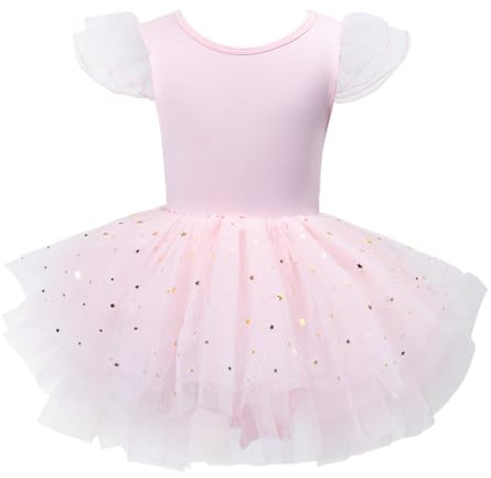 LYZOURBB Baby Girls Ruffle Sleeve Ballet Dress Ballerina Costume Dress 1-6Y | Kids Crossed-back Shiny Tulle Ballet Leotard for Dance Girls