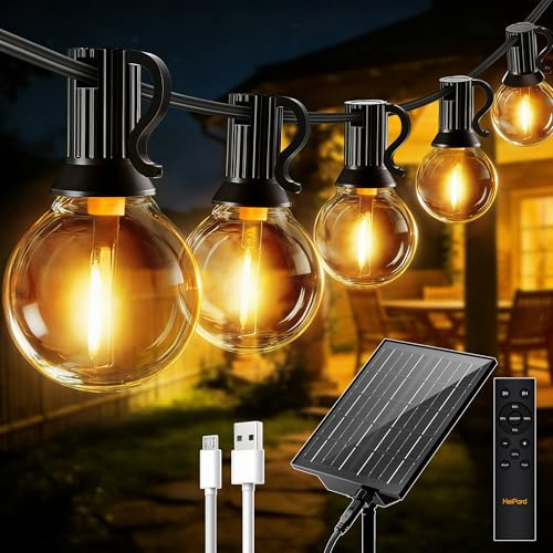 HeiPard Catena luminosa a LED Solare per Esterni, 15m, 25+2 G40, Dimmerabile, 3 Modalità, Telecomando per esterni, Resistente alle Intemperie, Luce Bianca Calda, Impermeabile, per giardino, balcone