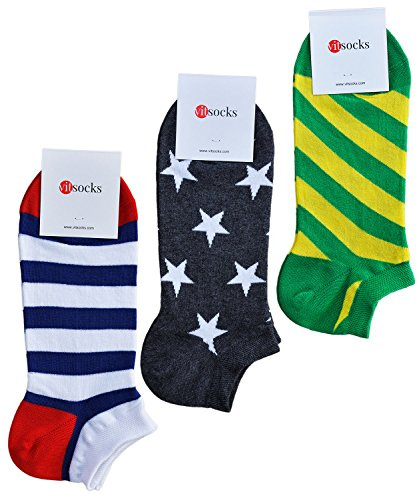 VITSOCKS Färgglada Roliga Låga Strumpor Herr Dam, Sneakerstrumpor (3 PAR) Mjuk Bomull, pack 1: rand stjärna, 43-46