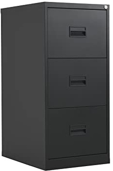 Office Hippo Heavy Duty Steel Filing Cabinet, 3 Drawer Filing Cabinet, Fully Welded Construction with 40kg Drawer Tolerance, Lockable Office Storage, 7 Year Guarantee, Black