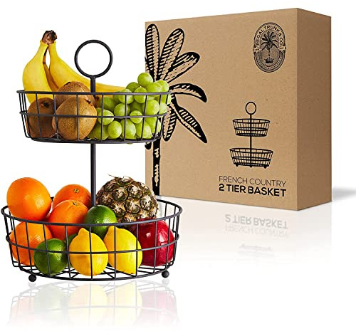 Regal Trunk & Co. 2 Tier Fruit Basket Wire Fruit Bowl or Produce Holder | Two Tier Fruit Basket Stand for Storing & Organizing Vegetables, Eggs, etc | Fruit Basket for Counter or Hanging