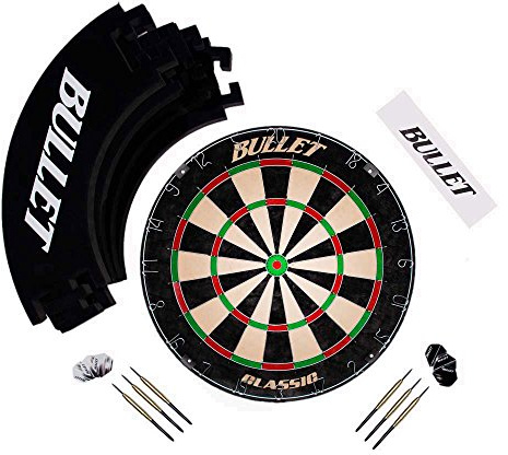 BULLET-Darts Sisal Dartscheibe Steeldart Turnierset - Inklusive 6X Steel Dartpfeile - Eva Surround Ring/Schutzring - Wurflinie/Oche - Komplettes Set inkl. Dart Zubehör - Für Profi und Hobby Darter