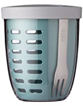 Mepal – Fruit & Veggie Pot Ellipse – Fruit Container – Ideal For Fruit and Vegetables On The Go – Fruit Box With Fork & Colander – 600 ml – Nordic Green