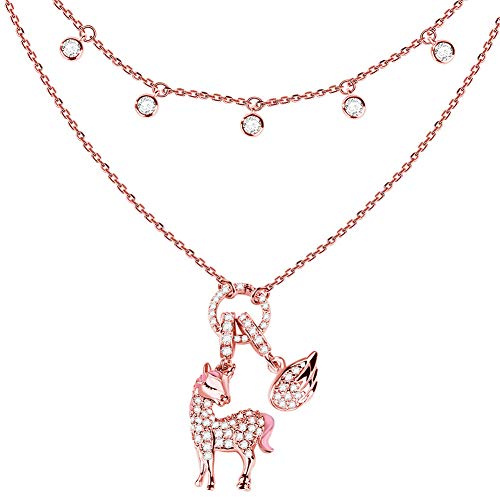 Gnoce Damen-Kette mit Einhorn Anhänger 925 Sterlingsilber Göttliche Seele und Geist Rose Gold Charm Halsketten Geschenke Bijouterie für Damen (1Roségold)