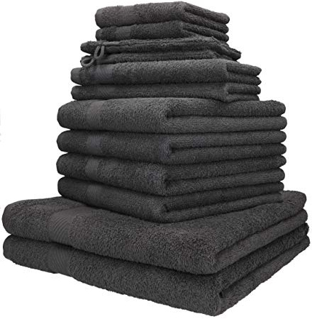 Betz Palermo Handtuch-Set 12-teilig – 100% Baumwolle – Oeko-TEX® Zertifiziert – extra saugfähig & weich – hohe Grammatur – Duschtücher, Handtücher, Gästetücher & Waschhandschuhe Farbe anthrazit