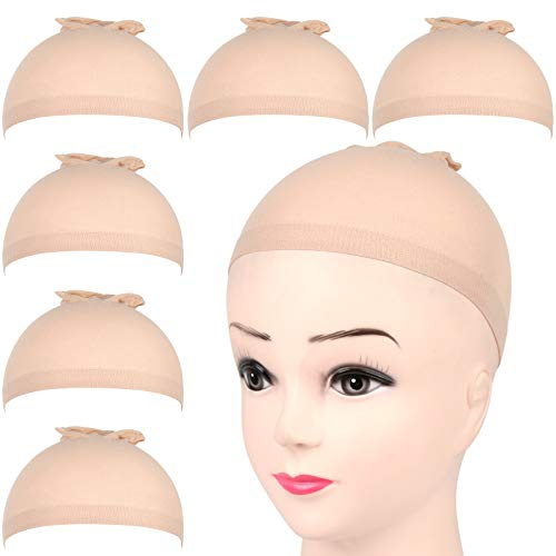 FANDAMEI 6 Stück Perücke Kappen Haarnetz Perücke Set Unterziehhaube Nylon Wig Caps Perückennetz Dehnbare Elastische Atmungsaktive Neutral Nackt Beige Hautfarbe Perückenkappen Haarnetz