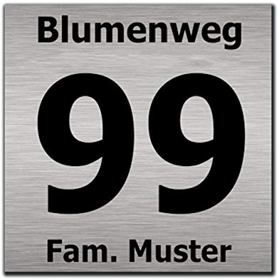 Hausnummernschild Hausnummer Straßenname in Edelstahl Design Look optional mit Abstandhalter 20 x 20 cm