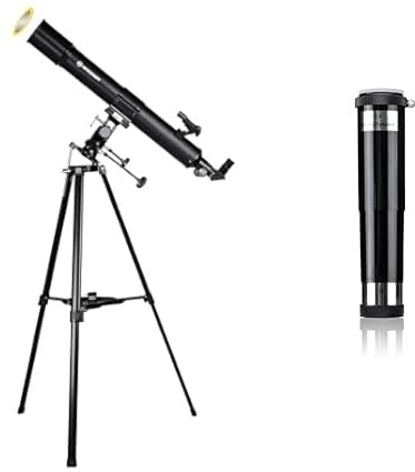 Bresser Refraktor Teleskop Taurus NG 90/900 med smartphone-kameraadapter och högkvalitativt objektiv-solfilter & Bresser 4950550 teleskop omvänd lins, 1,5 x 31,7 mm (1,25 tum)