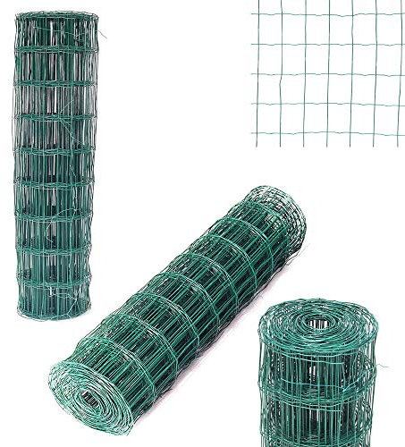 EFAN 0.9M x 25M Wire Mesh Fencing, Green PVC Coated 75 x 100mm Mesh Size 2mm Wire Diameter Galvanized Wire Fence for Garden Poultry Netting Chicken Wire