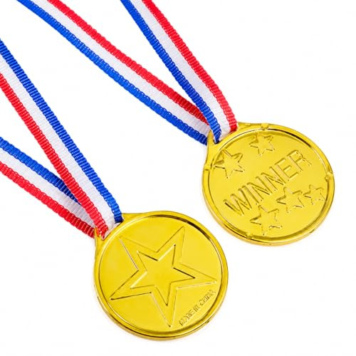 12Pcs Plastic Gold Medals Kids Children's for Classroom School Sport Day Star Winners Kids Sports Day Olympic Game Prizes Awards Toys Bag Fillers
