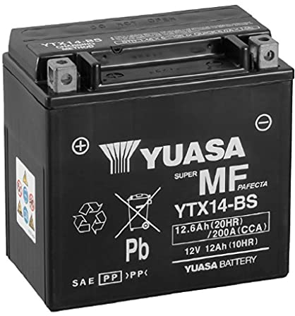 Batería moto Yuasa YTX14-BS - Sin mantenimiento - 12 V 12 Ah - Dimensiones: 150 x 87 x 147 mm compatible con Kawasaki ZZR 1100 1993/1999