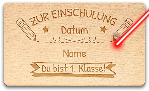 Frühstücksbrett mit Gravur zur Einschulung - Du bist 1.Klasse - personalisiert mit Datum und Wunschname - Unvergessliches Einschulungsgeschenk für Mädchen und Jungen | Personalisiert mit Lasergravur