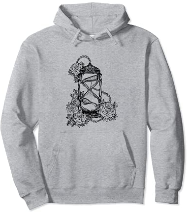 Sanduhr Motiv Druck Hoodie verziert mit Rosen Tattoo Style Pullover Hoodie