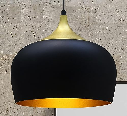 bamyum Suspension Luminaire Moderne en Bois et Metal, Lustre Salon Ronde de 30 cm, Lustre Cuisine E27 en Métal, Plafonnier, Lampe pour Chambre, Salle à Manger, Couloir, Noir