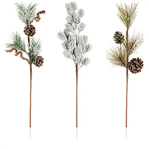 com-four® 3X Deko-Gesteck, dekorative Zweige als tolle Weihnachtsdekoration | schöner Raumschmuck - verschönert Geschenke auch für Kränze und Blumenarrangements DIY
