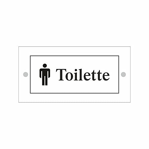 CARTELLO IN PLEXIGLASS SEGNALETICO UNI - simbolo e scritta Toilette UOMO - Con Distanziali in acciaio inox e Stampa U.V. (30X12 CM)