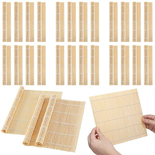 Hoolerry 24 Pcs Sushi Mat Bulk Bamboo Sushi Making Roller Non Stick Square Rolling Mat for Home Party Supplies, 9.5 x 9.5