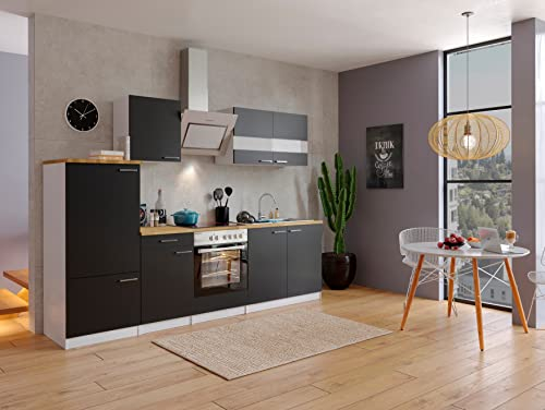 respekta Küchenzeile Malia KB270WSSCG Schwarz 270 cm Breite mit Elektrogeräten