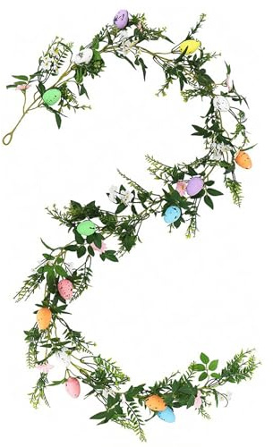 BFYDOAA 200 cm Ostereier-Girlande, künstliche Frühlingsblumen, Ranken, künstliche grüne Blätter, Girlande für Kaminsims, Zaun, Treppe, Hängekorb