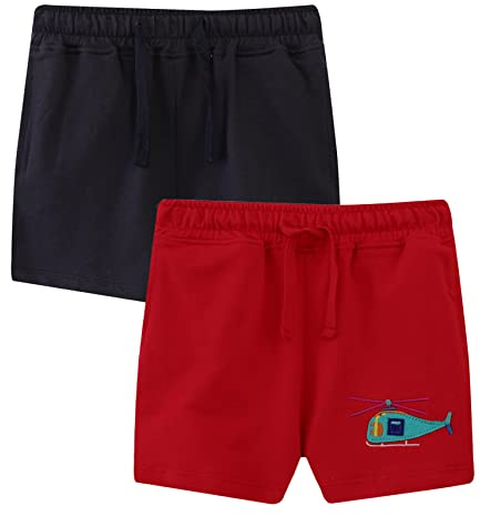 HILEELANG Little Unisex Boy Girl Sweat Shorts Summer Cotton Casual Drawstring Adjust Knit Blue Red Active Bike Short 2PC Sets 5T