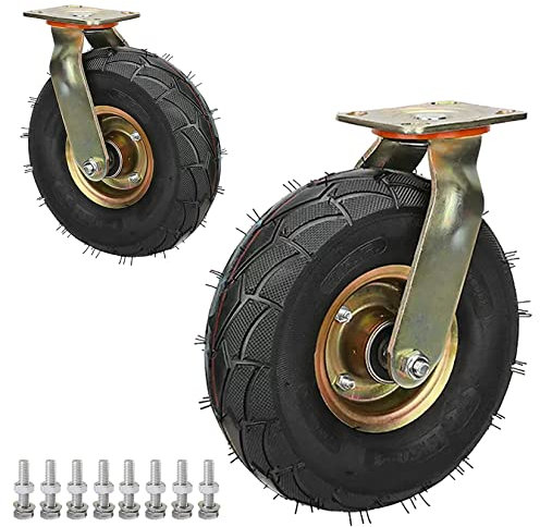 ESOYAWE 2 Stück Ø 200mm 250mm Gummi Transportrollen, Doppelte Kugellager Bockrolle, Lenkrolle Mit Bremse,Ersatz Rollen for Trolleys Möbel Transport Werkbank, Tragfähigkeit 115KG Pro Rolle