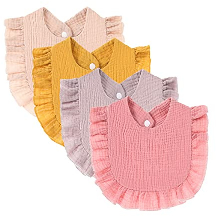 Nishine Paquete de 4 baberos de muselina sólida para bebé, unisex, de algodón, ajustables, para dentición, alimentación y baberos