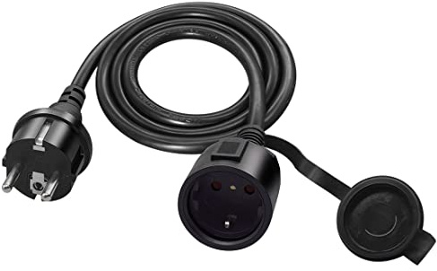 RIIEYOCA Shucko Verlängerungskabel,Schuko Europa Stecker auf Buchse Verlängerungskabel, 16A 250V, 2-poliges Schutzkontaktstecker-Netzkabel mit Schutzkappe für PDU USV, Schwarz
